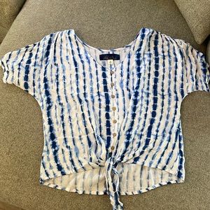 Blue Tye-Dye Top with Tie Front